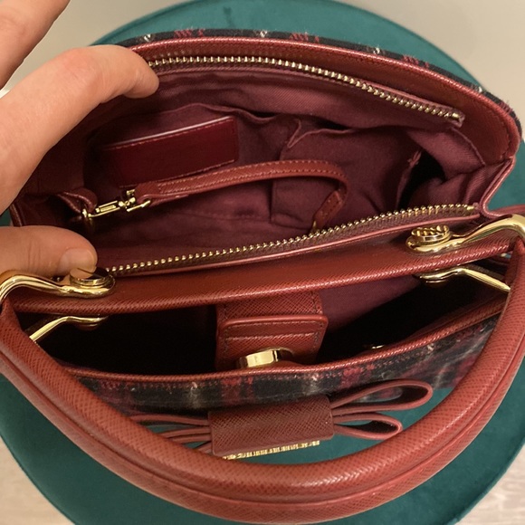 EUC RARE Samantha Vega Fulfilled Love Burgundy Tartan Plaid Crossbody Handbag. - Picture 7 of 17